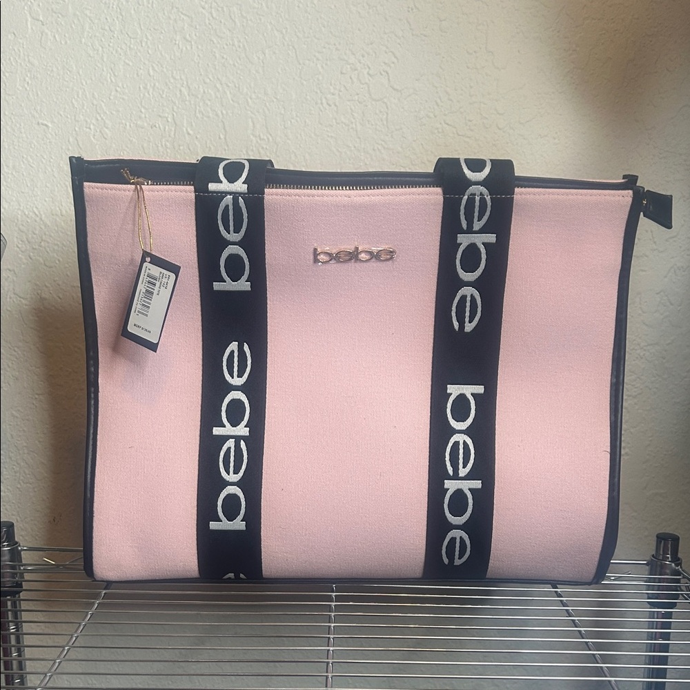 Bebe Light Pink Tote with Black Accents